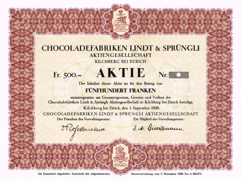 Lindt_&_Sprüngli_1930_Aktie